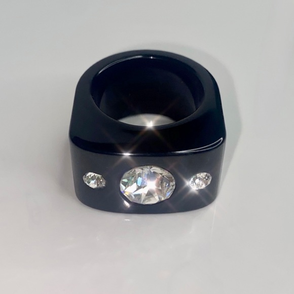 Women’s Crystal Ring, Black Acrylic, Cube Shaped Ring, Crystal Gemstone Ring - Picture 3 of 16